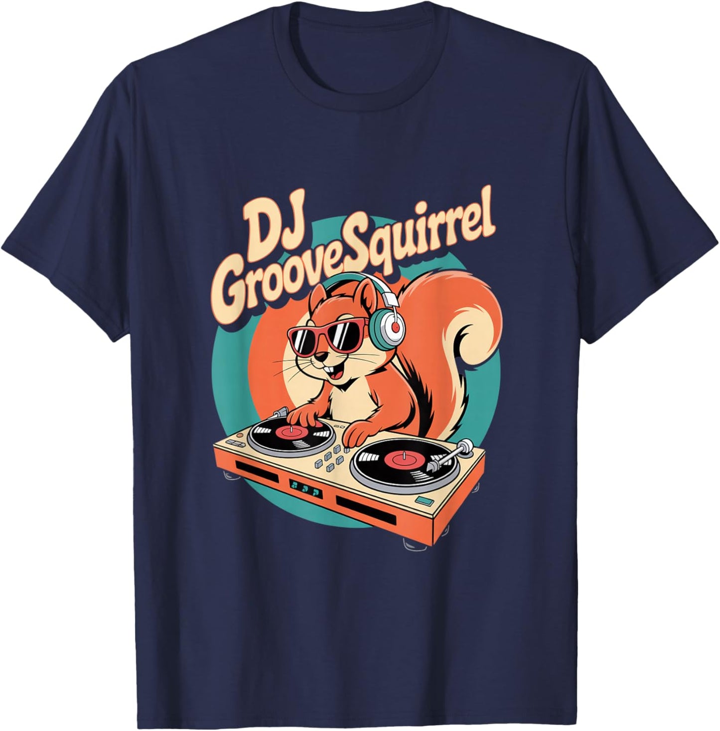 DJ Groove Squirrel Retro Turntable Club Vibes T-Shirt - T-Shirt | Navy