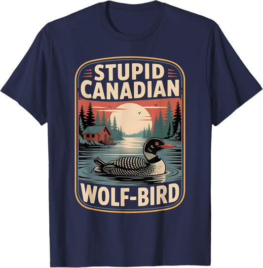 Vintage Stupid Canadian Wolf Bird Cute Loon Sarcastic Animal T-Shirt - T-Shirt | Navy