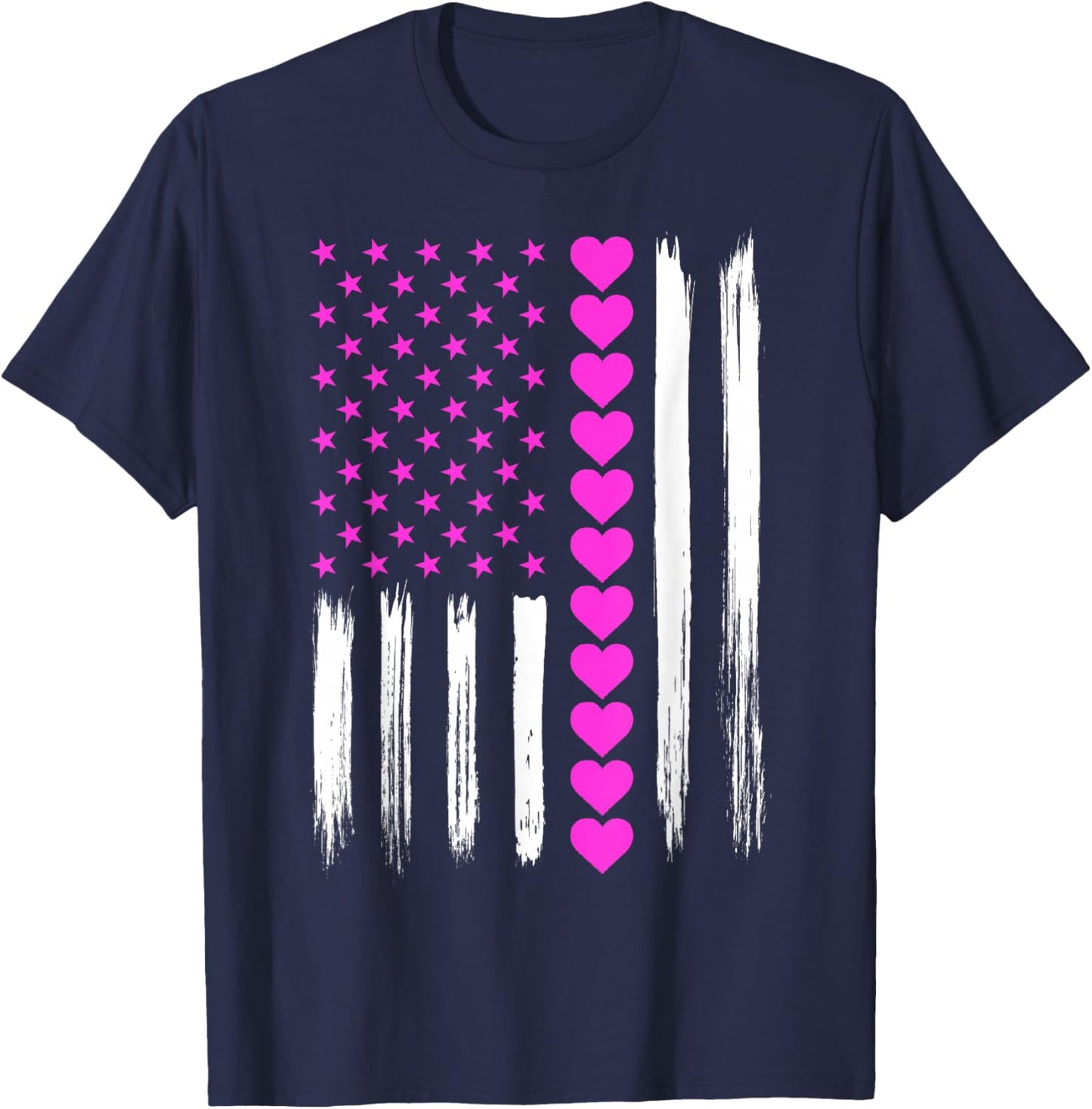 Valentines Day Pink Hearts US American Flag Patriotic Lover T-Shirt - T-Shirt | Navy