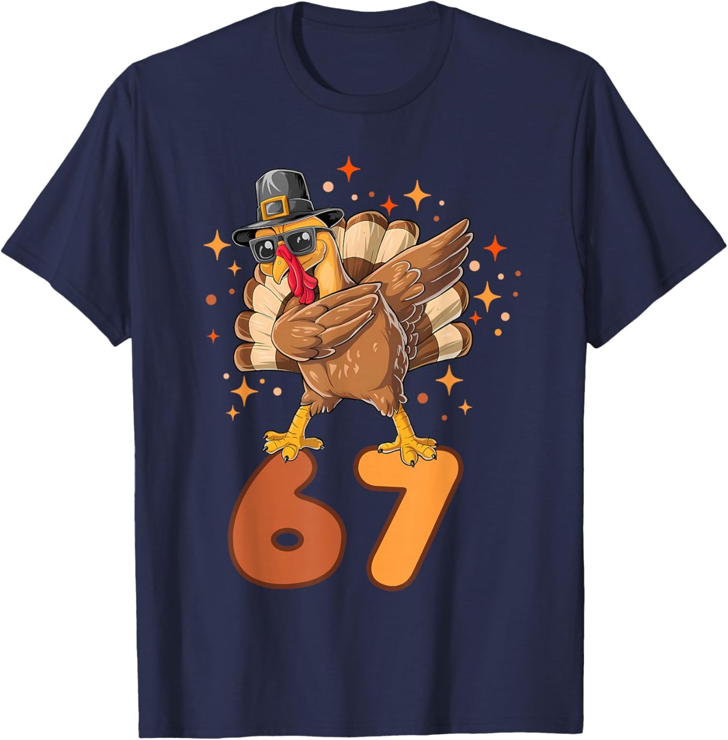 Funny Turkey Dab 67 Six Seven Thanksgiving Meme Brainrot T-Shirt - T-Shirt | Navy