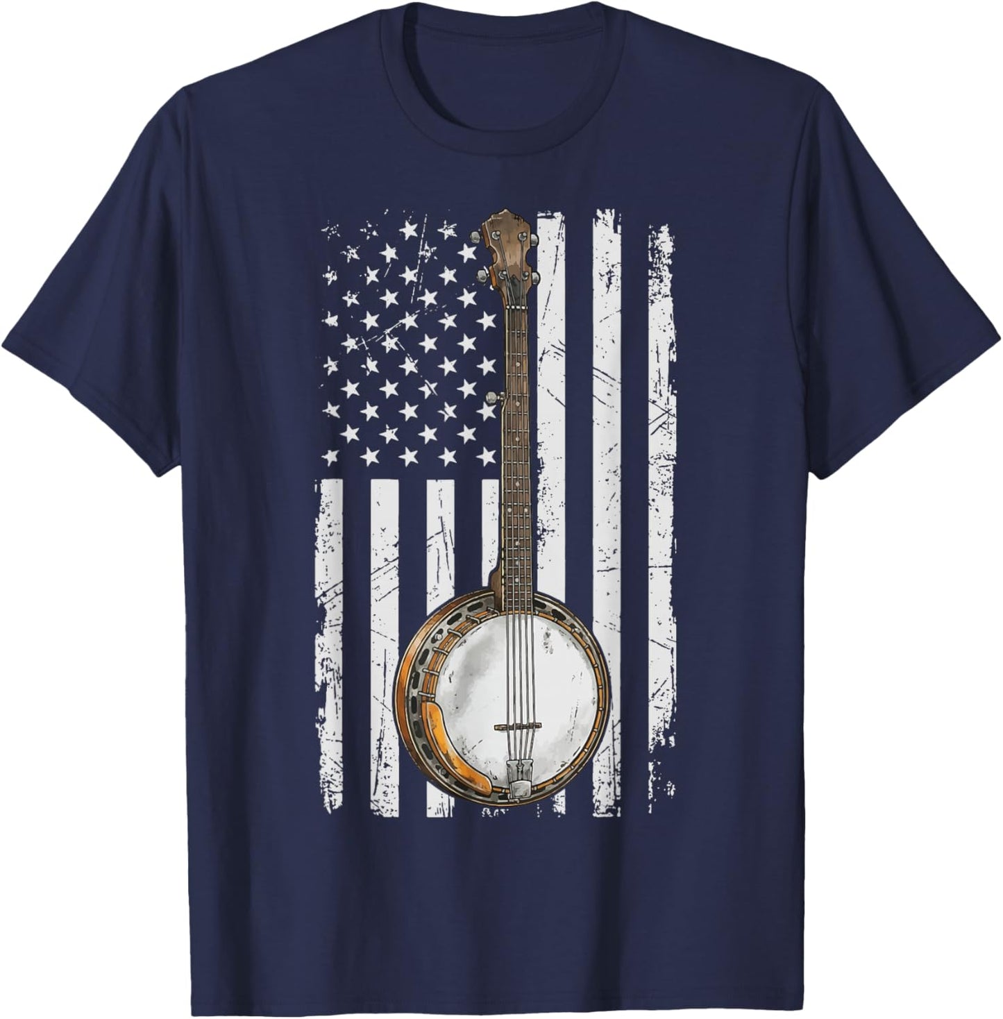 Banjo USA Flag Bluegrass America T-Shirt - T-Shirt | Navy
