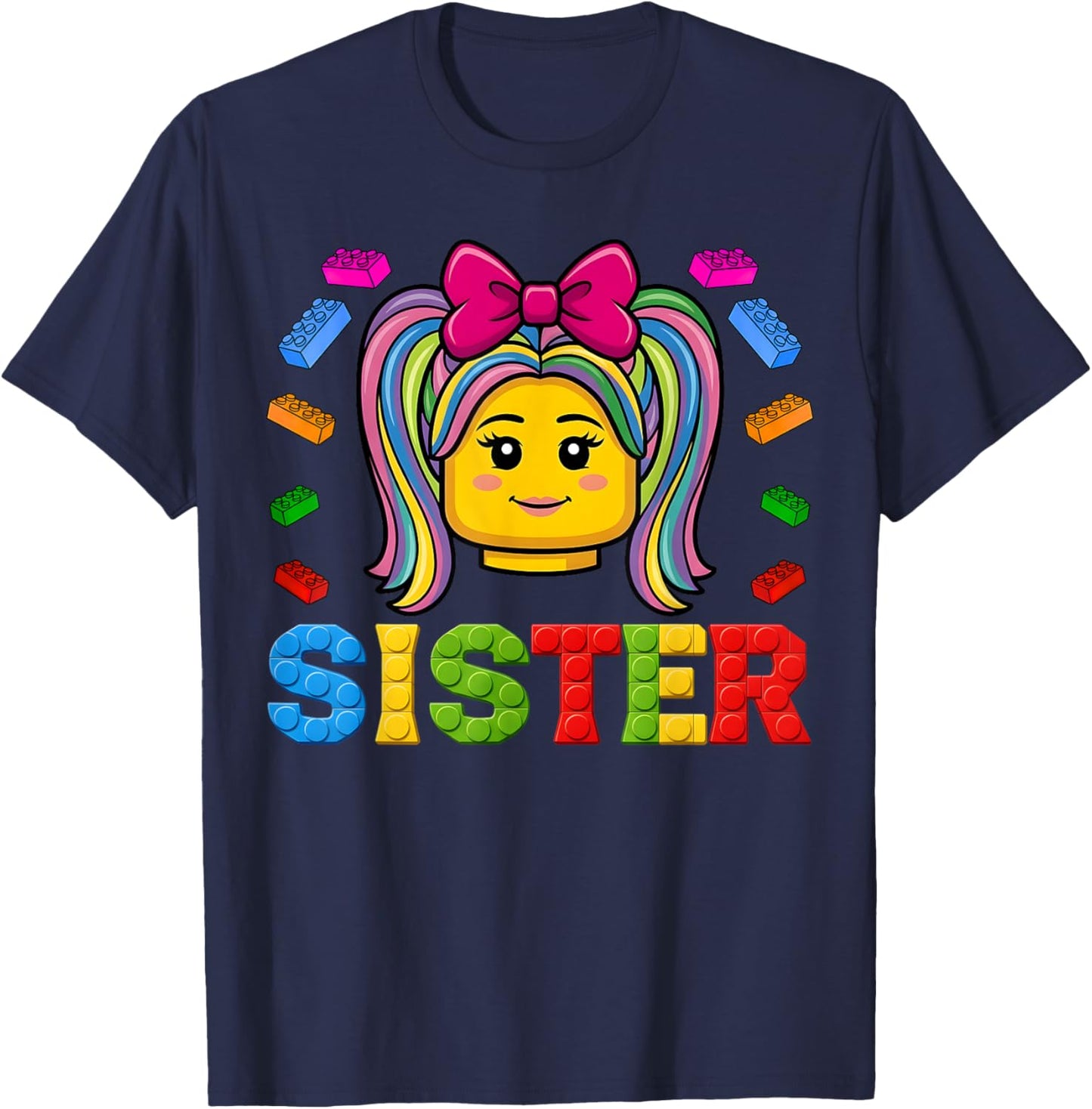 Sister Master Builder Building Bricks Blocks Family Matching T-Shirt - T-Shirt | Navy