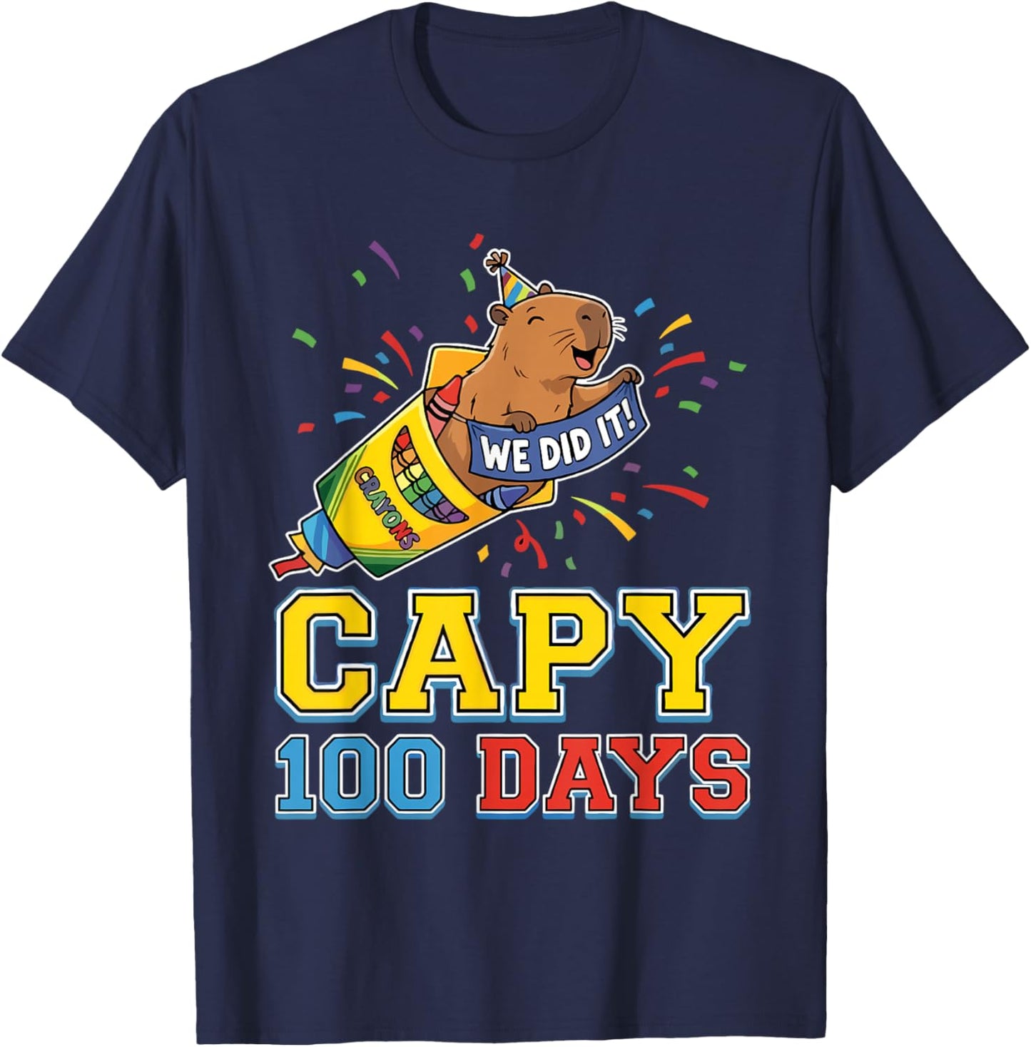 Capy 100th Day of School Cute Capybara Teacher T-Shirt - T-Shirt | Navy