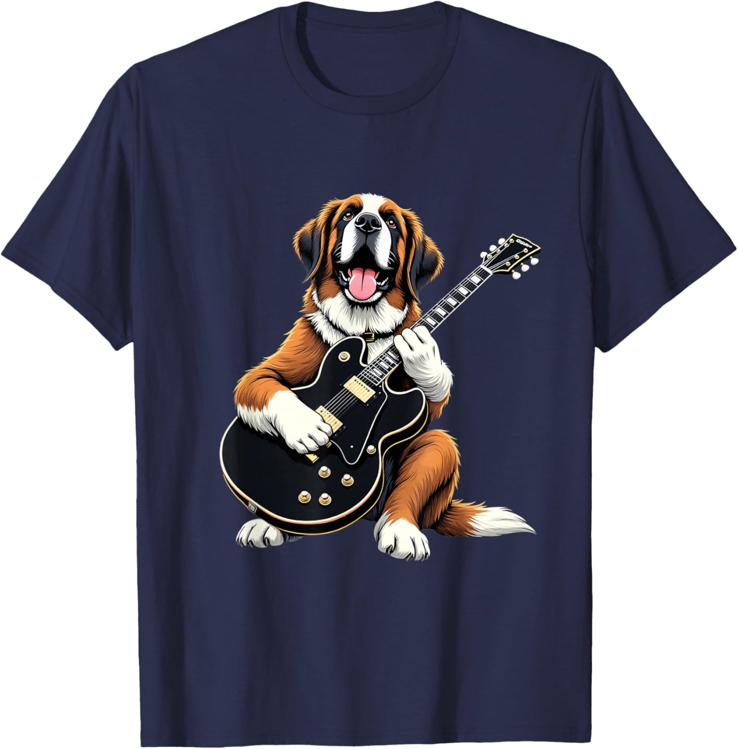 St Bernard Dog Playing Electric Guitar St Bernard Lover T-Shirt - T-Shirt | Navy