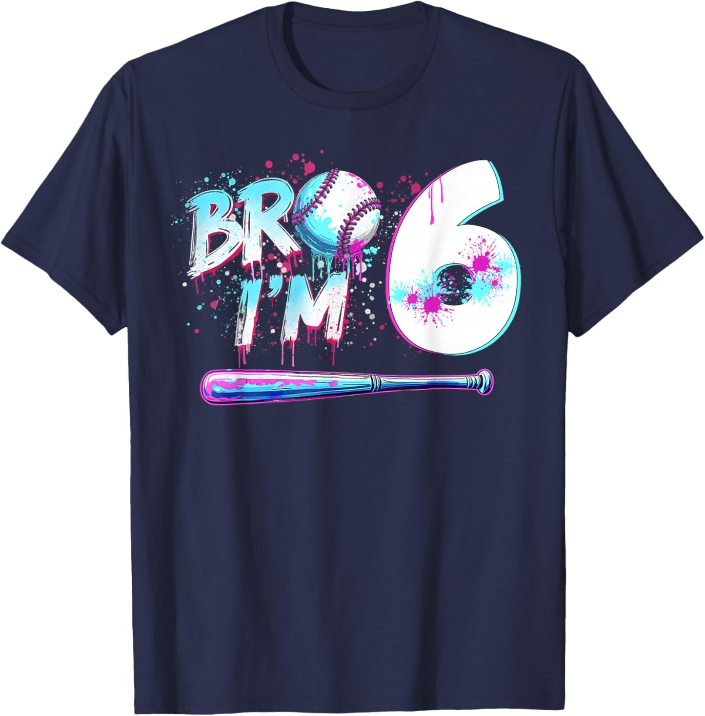 6th Birthday Boy Bro I'm 6 Year Old Baseball Ice Cream Drip T-Shirt - T-Shirt | Navy