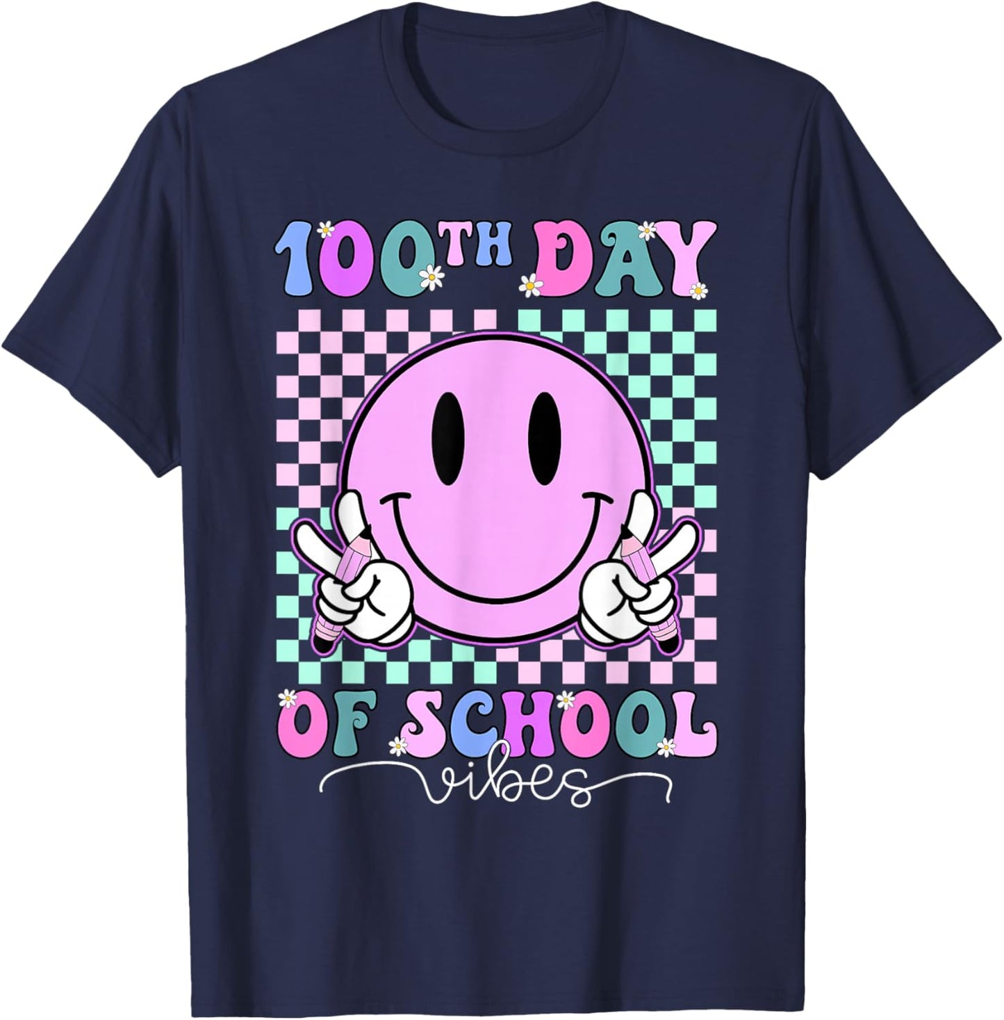 Funny 100 Days Shirt 100th Day of School Vibes Kid Boys Girl T-Shirt - T-Shirt | Navy