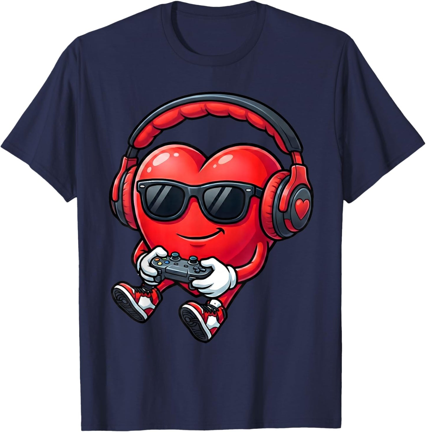 Valentines Day Red Heart Vday Gamer for Boys Kids Teen Youth T-Shirt - T-Shirt | Navy