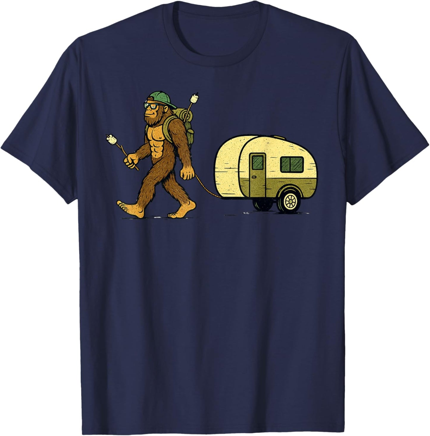 Vintage Sasquatch Funny Hiking Camping T-Shirt - T-Shirt | Navy