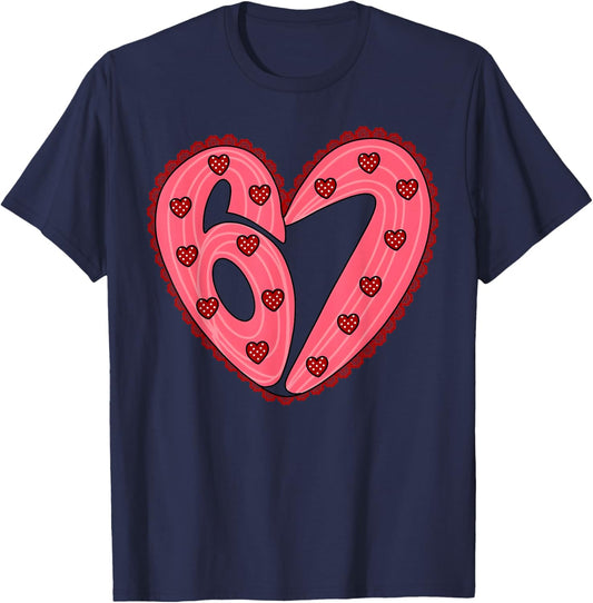 Funny Valentine Six Seven 6 7 Heart Meme Men Women Kid T-Shirt - T-Shirt | Navy