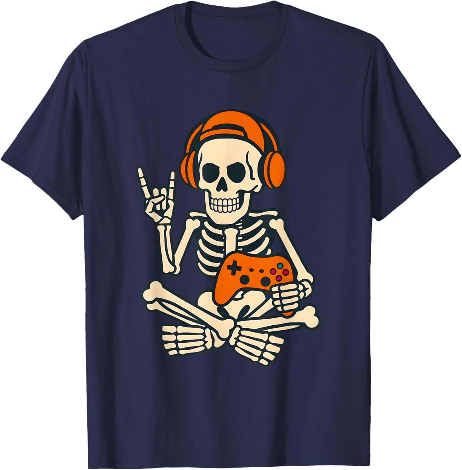 Halloween Skeleton Gamer Video Gaming Boys Men Kids T-Shirt - T-Shirt | Navy