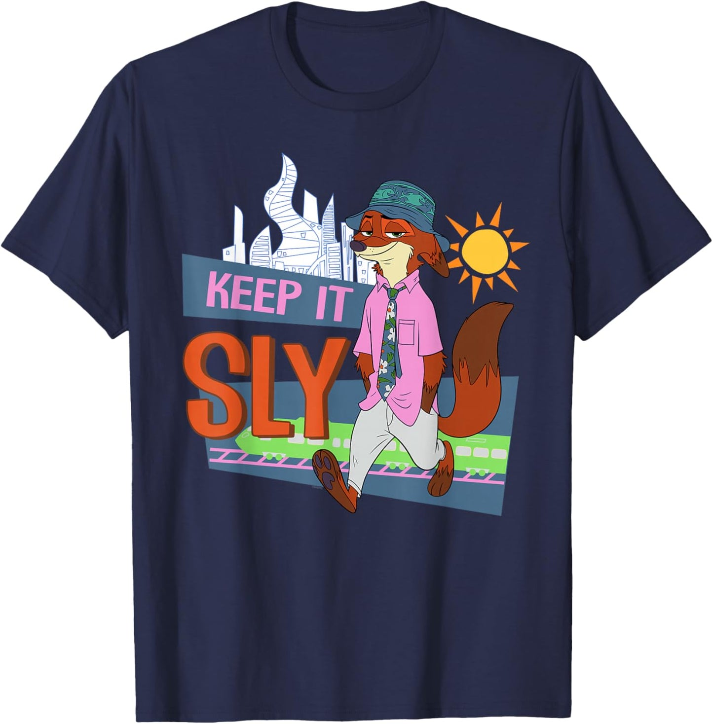 Disney Zootopia 2 Nick Wilde Keep it Sly Funny Quote T-Shirt - T-Shirt | Navy