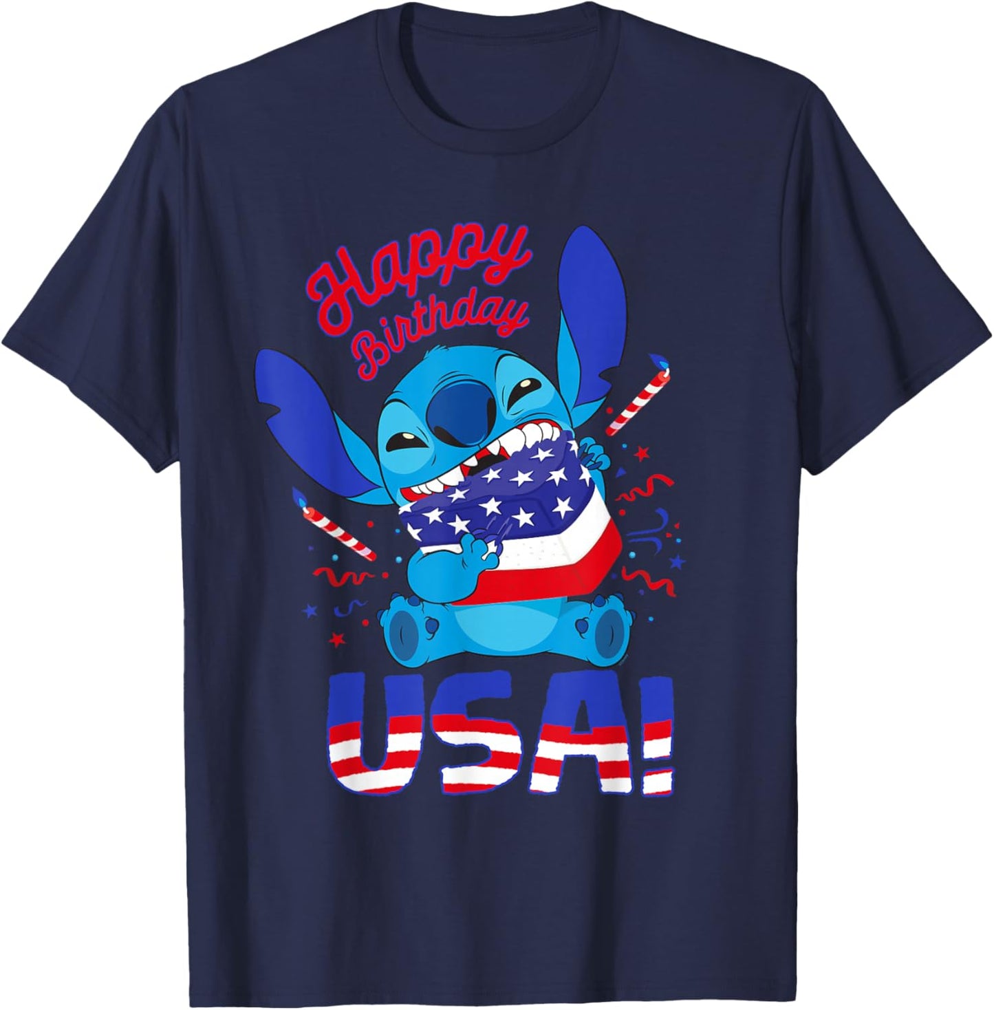 Disney Stitch Happy Birthday USA Independence Day 250 Years T-Shirt - T-Shirt | Navy