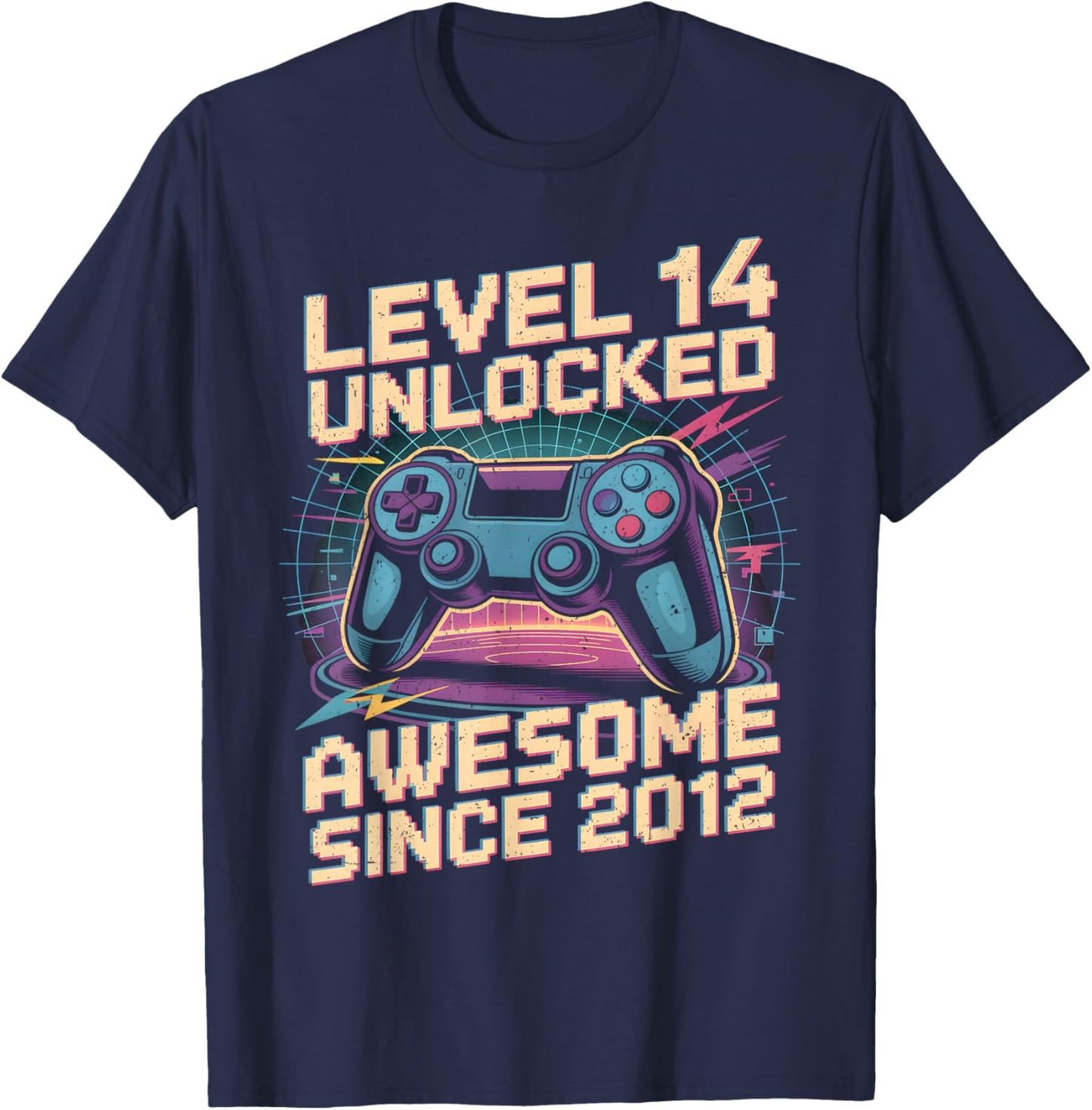 14 Year Old Boy Level 14 Gamer 2012 14th Birthday Party Gift T-Shirt - T-Shirt | Navy