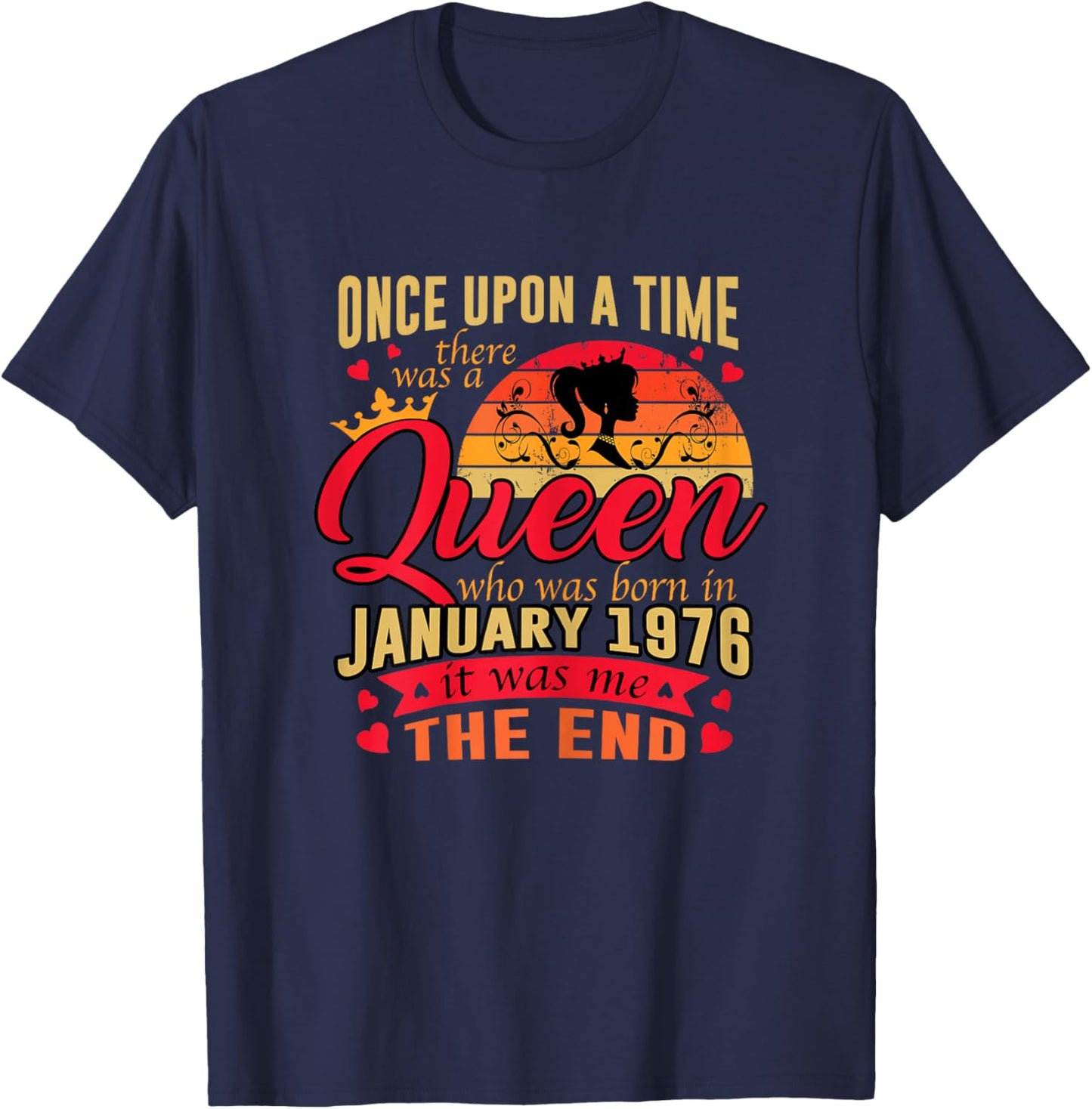 50th Birthday Gift A Queen Born in January 1976 50 Yrs Old T-Shirt - T-Shirt | Navy