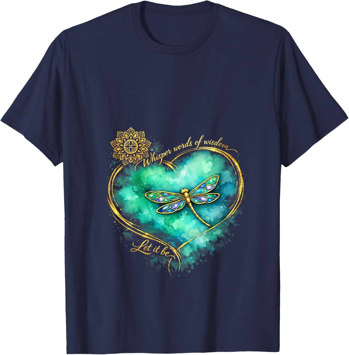 Women's Dragonfly Peace Meditation Soul Whisper Words of A Wisdom V-Neck T-Shirt - T-Shirt | Navy