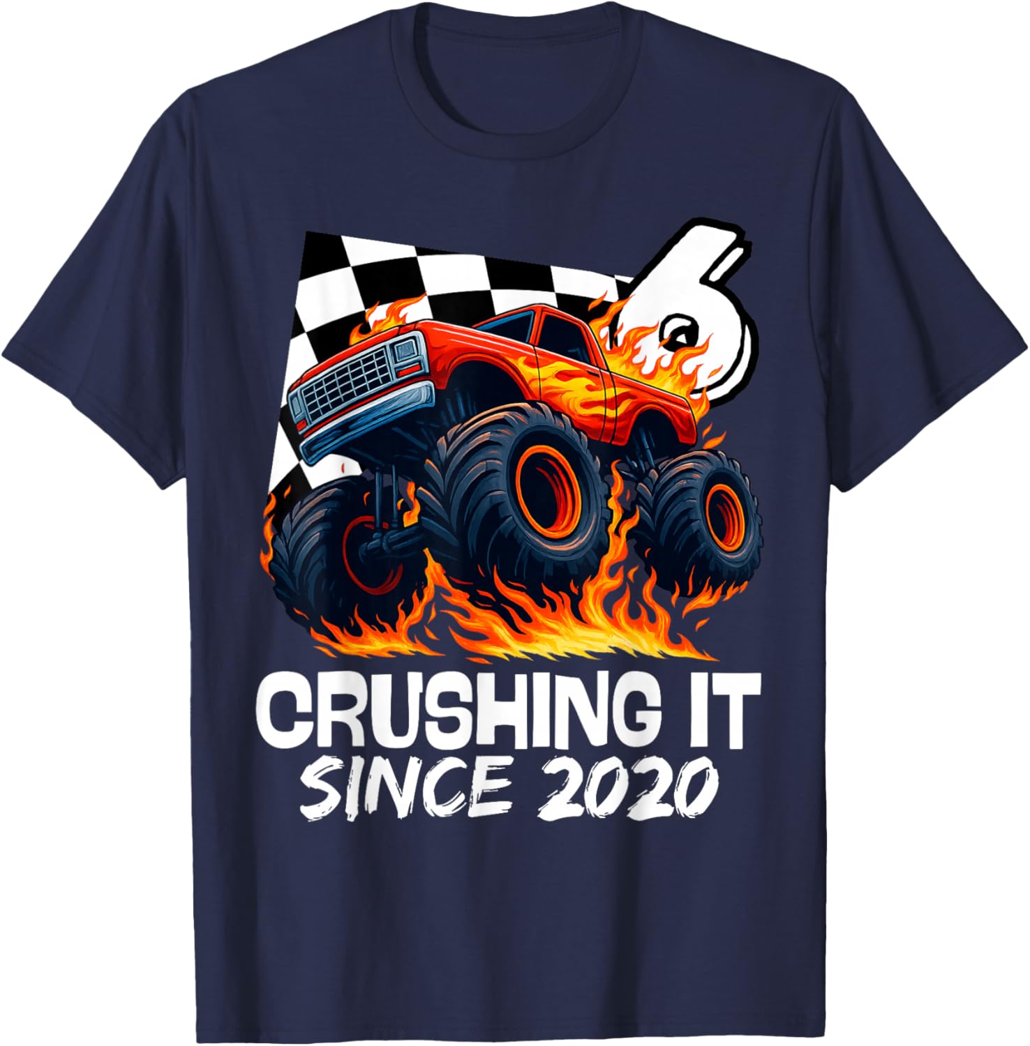Birthday Monster Truck 6 Year Old Boys 6th Party Born 2020 T-Shirt - T-Shirt | Navy