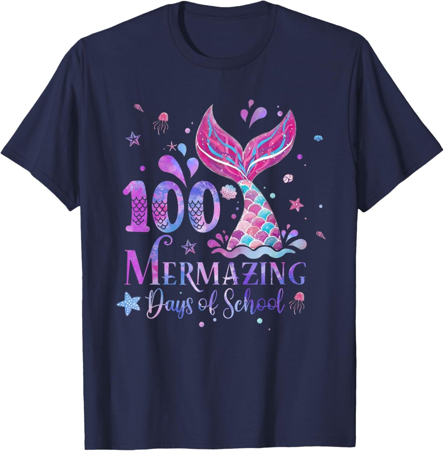 100 Mermazing Days of School Mermaid 100th Day Girls Kids T-Shirt - T-Shirt | Navy