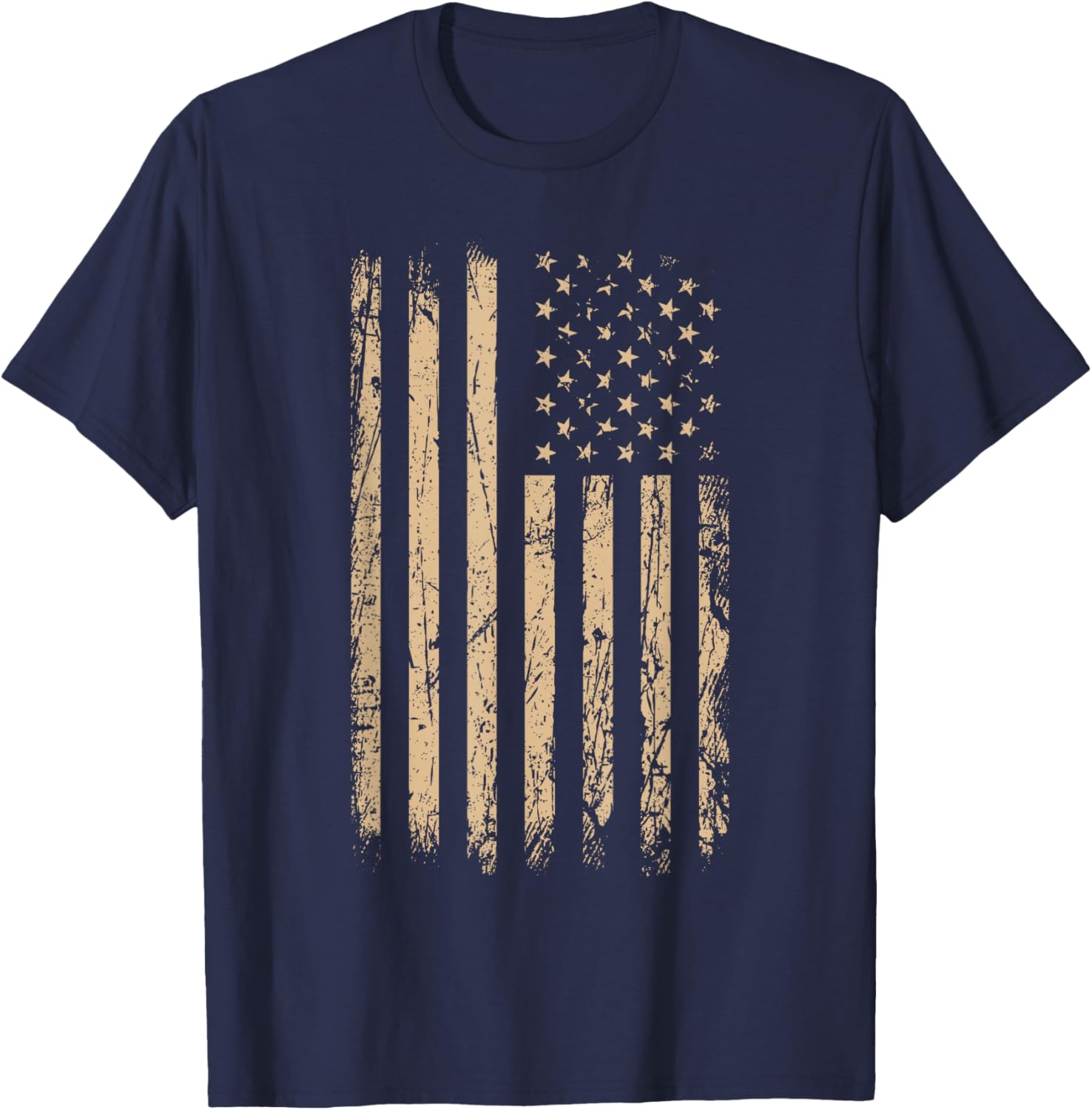 Tan Stars & Stripes Vertical Tan Color Graphic T-Shirt - T-Shirt | Navy