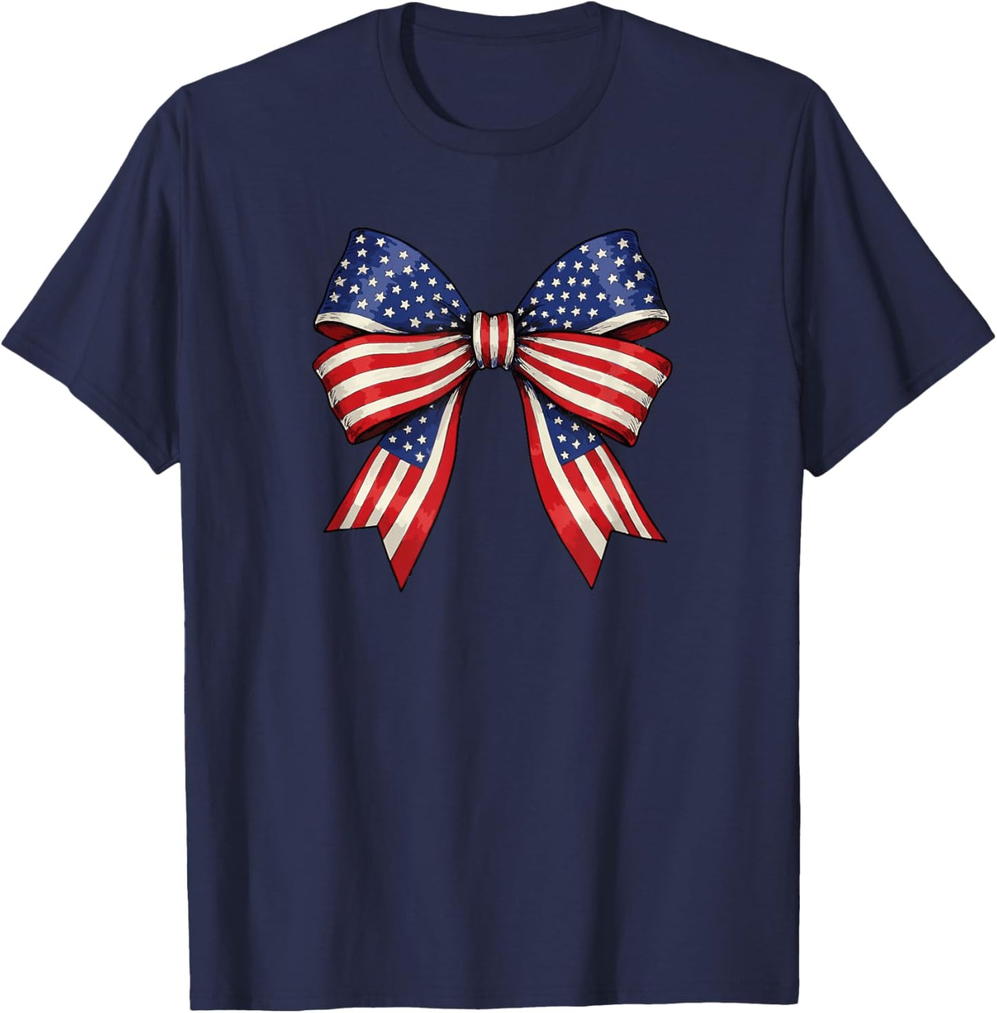 USA Patriotic Red White and Blue Bow Design T-Shirt - T-Shirt | Navy