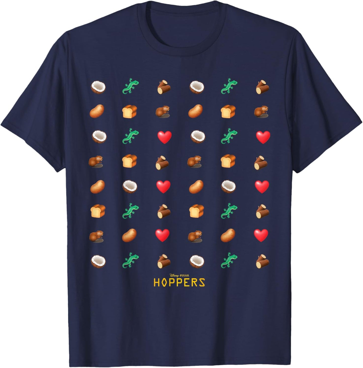 Disney Pixar Hoppers Coconut Lizard Log Beaver Heart Emojis T-Shirt - T-Shirt | Navy