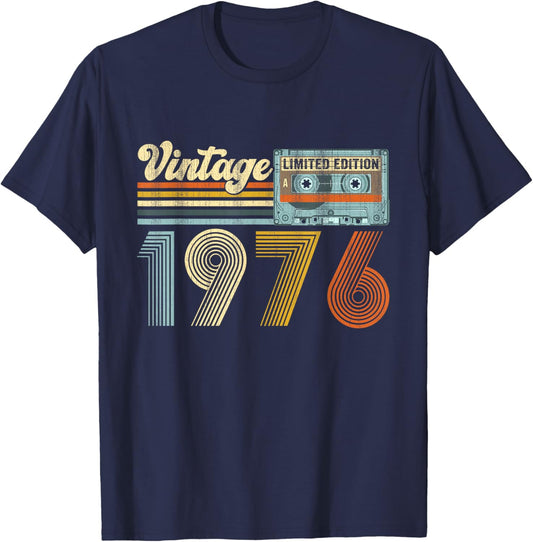 Vintage 1976 Cassette Tape 50th Birthday Gifts 50 Year Old T-Shirt - T-Shirt | Navy
