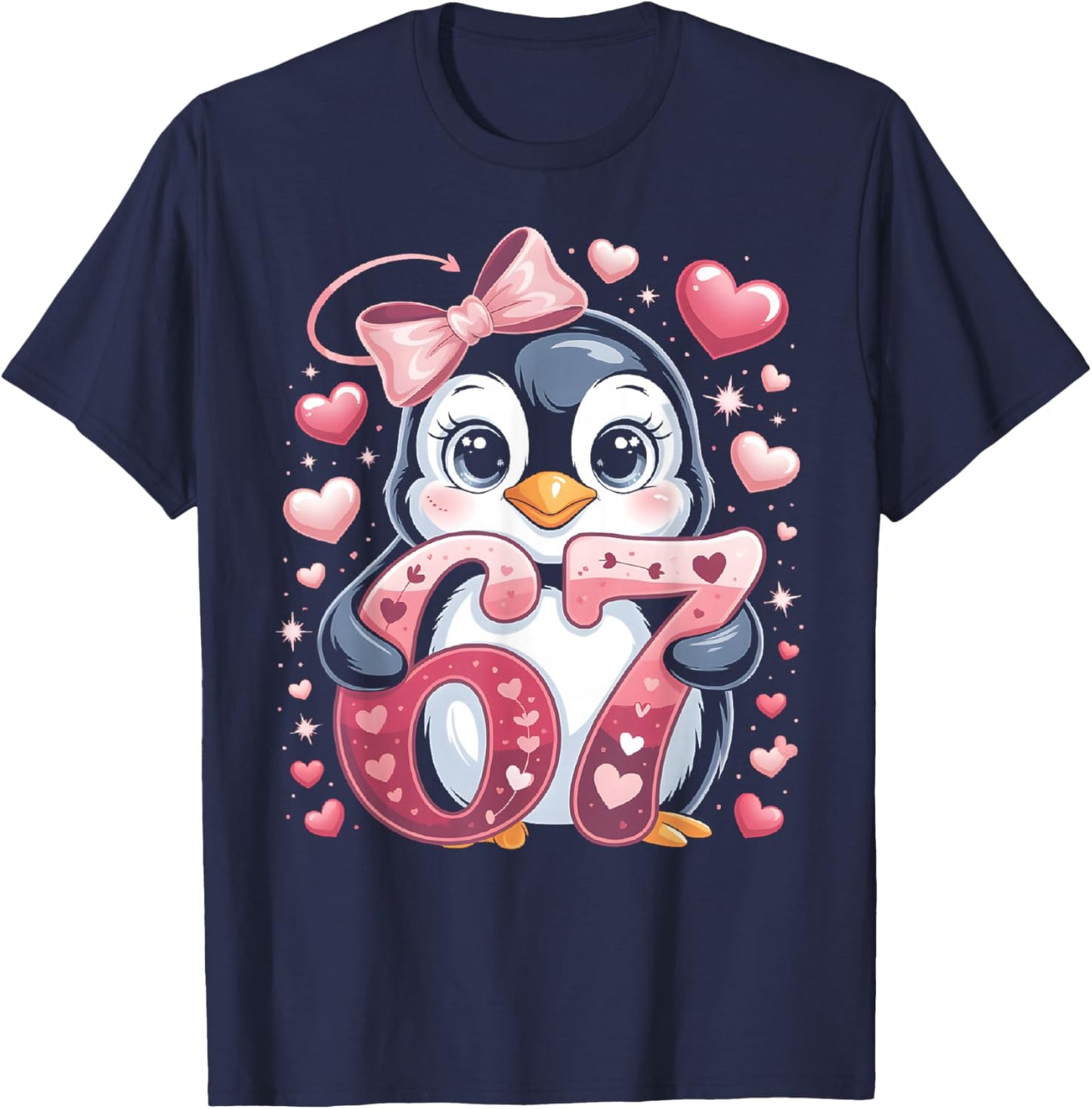 Cute Penguin 67 Six Seven Valentine Heart Lovers 6 7 Meme T-Shirt - T-Shirt | Navy