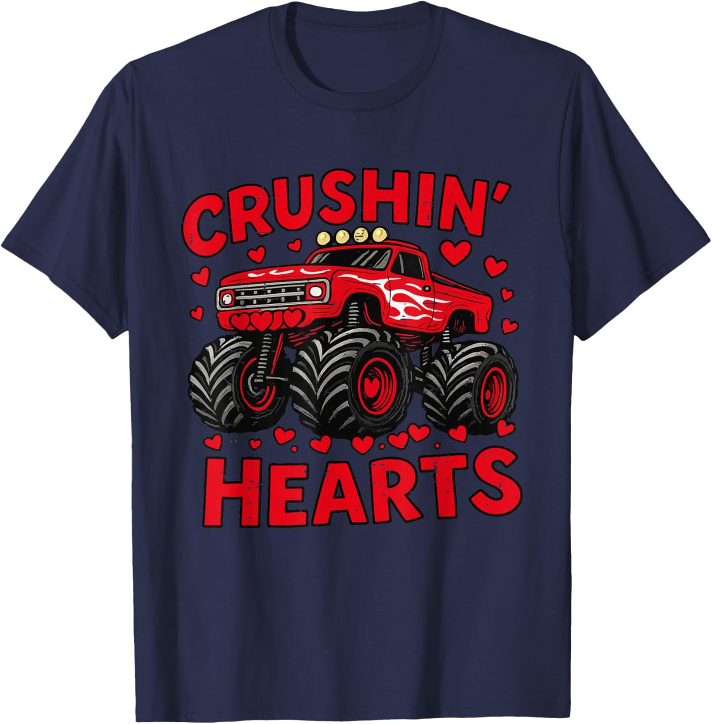 Funny Crushin Hearts Toddler Boy Valentine Monster Truck T-Shirt - T-Shirt | Navy