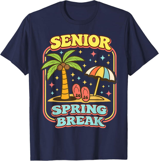 Vintage Senior Spring Break 2026 Tropical Summer Vacation T-Shirt - T-Shirt | Navy