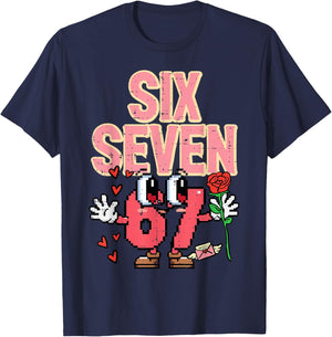 Six Seven 6 7 Valentines Day Retro 67 Meme Kids Boys Youth T-Shirt - T-Shirt | Navy