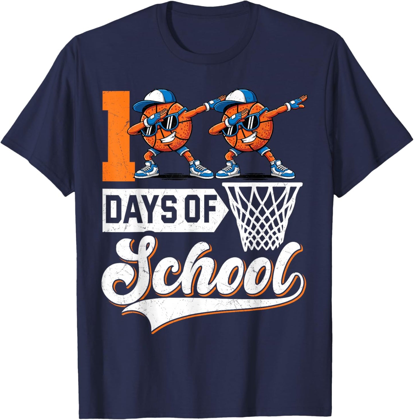 Kids 100 Days of School Boys 100th Day of School Basketball T-Shirt - T-Shirt | Navy