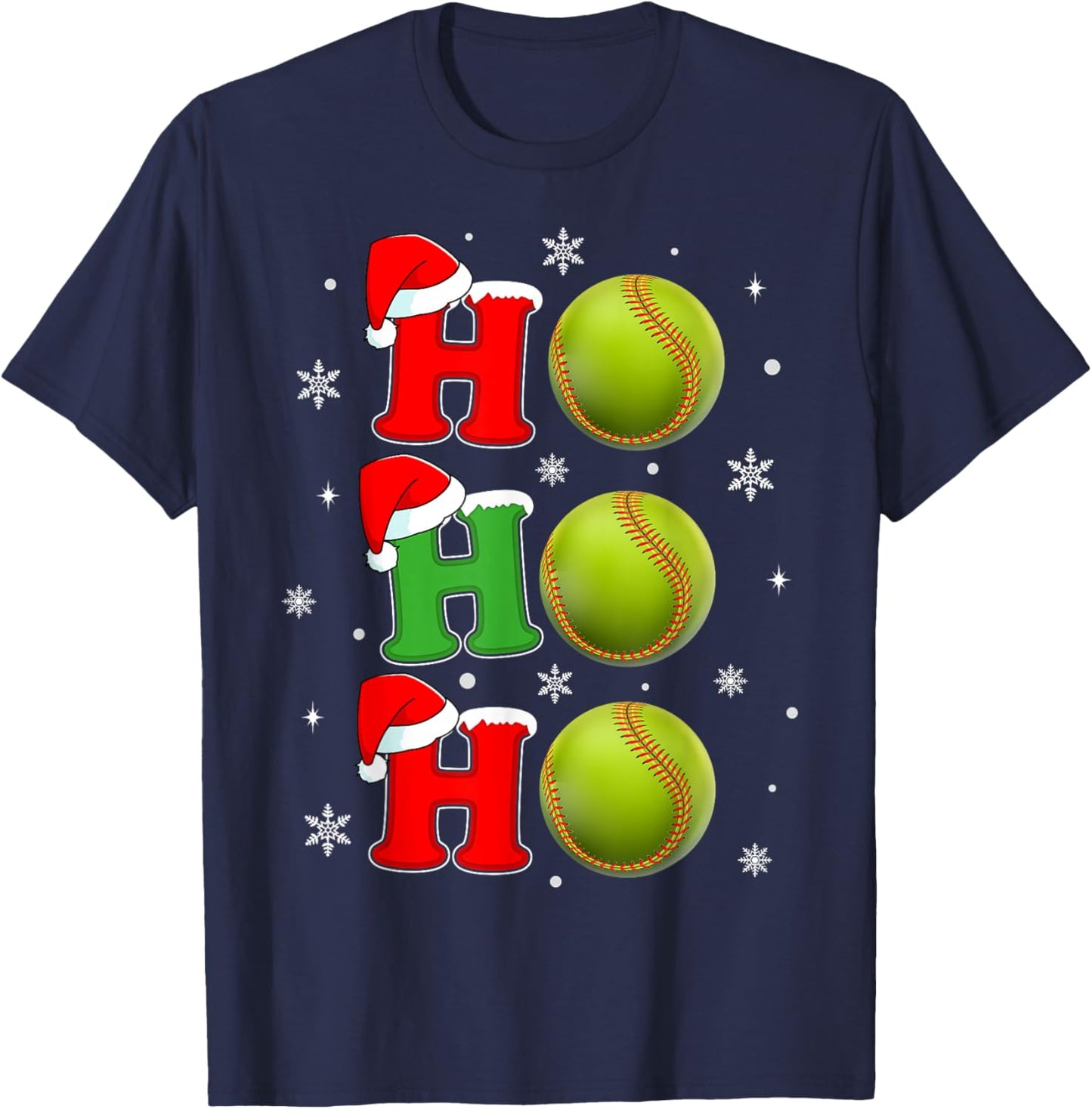 Ho Ho Ho Santa Softball Christmas Funny Sports Player Xmas T-Shirt - T-Shirt | Navy