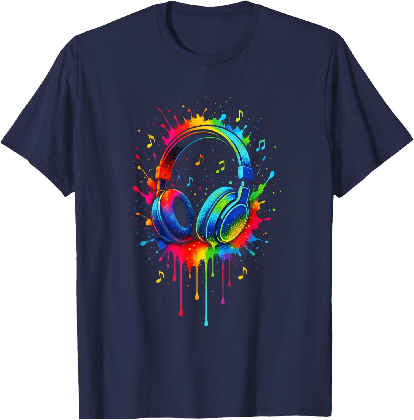 Headphones - Music Splash Art T-Shirt - T-Shirt | Navy