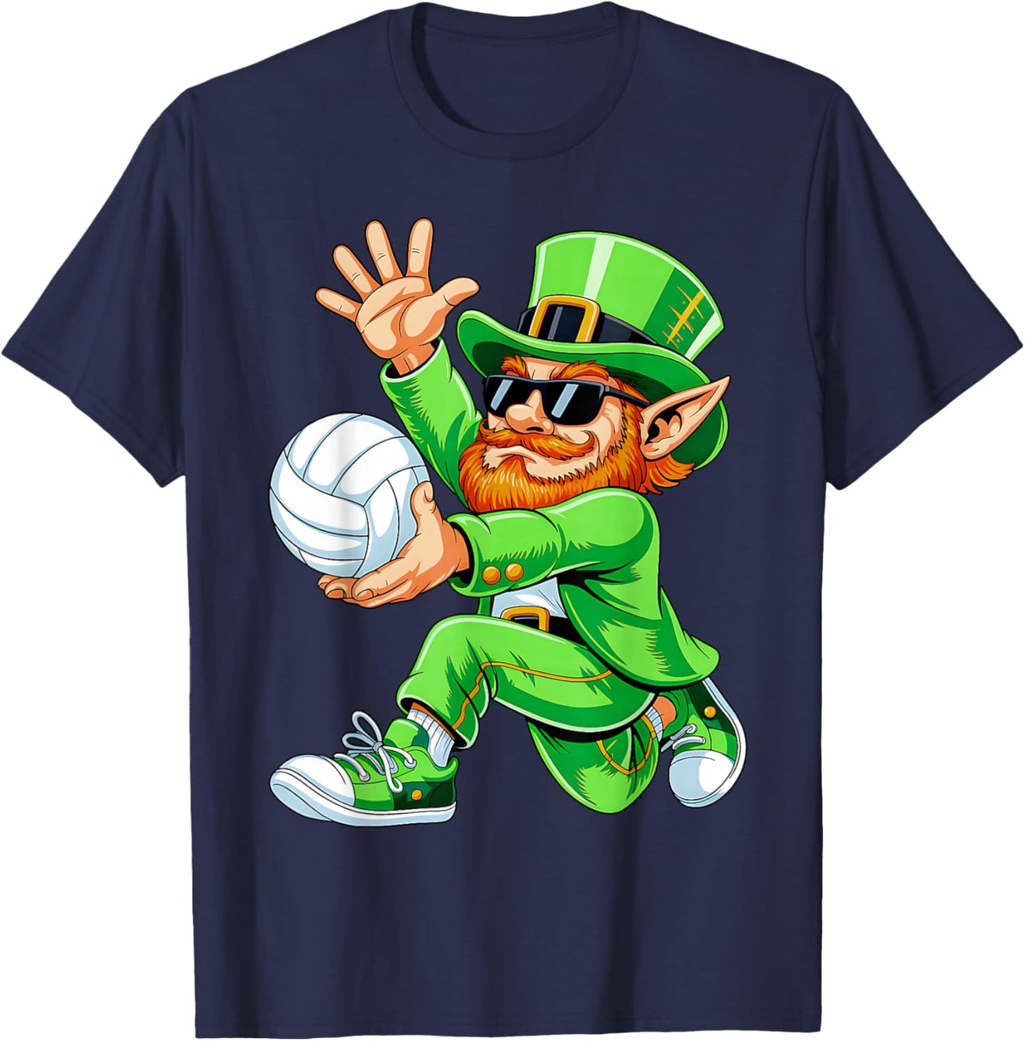 Leprechaun Playing Volleyball Funny St Patricks Day Sport T-Shirt - T-Shirt | Navy