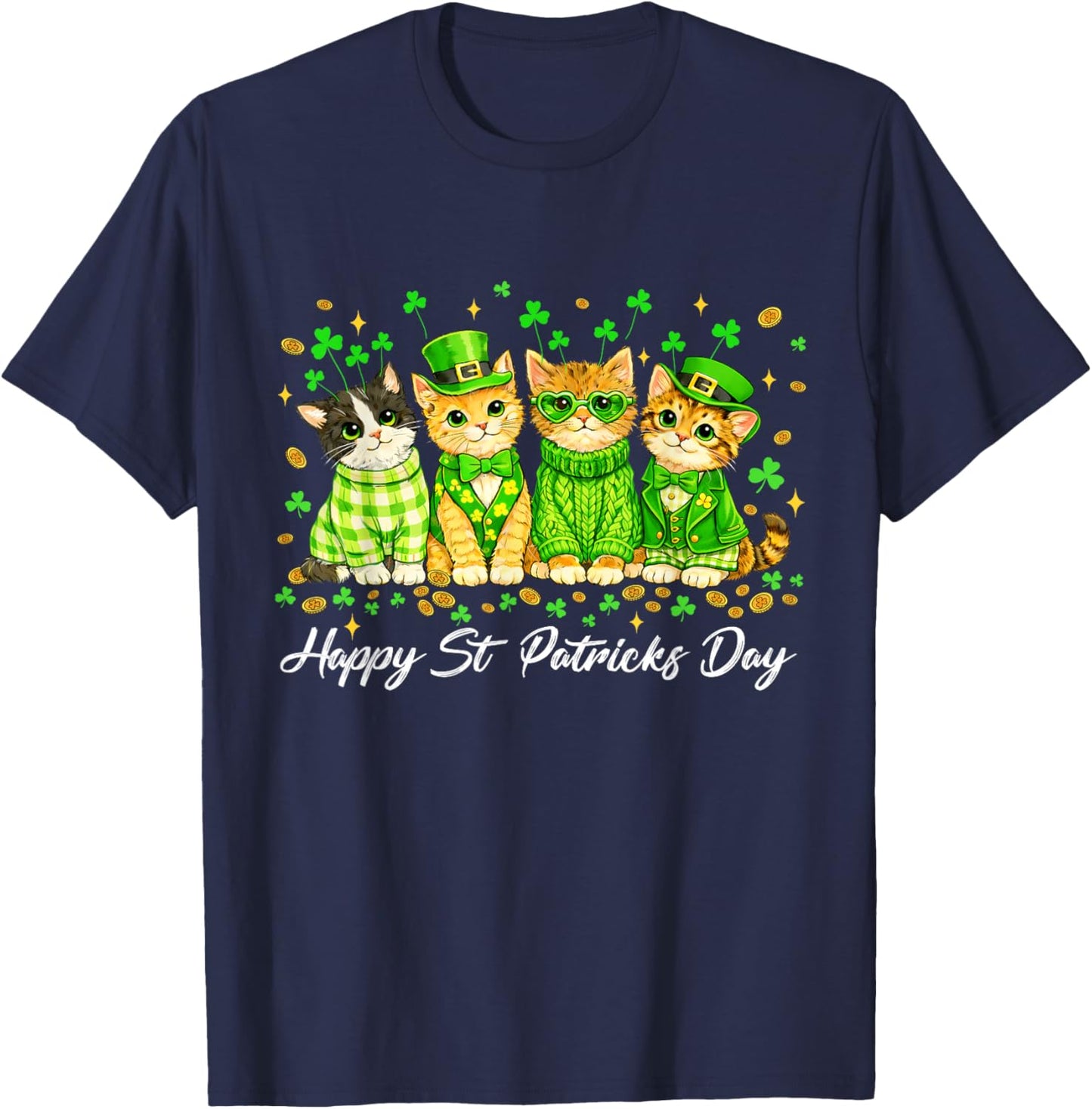 Happy St Patricks Catricks Day Cats Saint Pattys Women Girls T-Shirt - T-Shirt | Navy