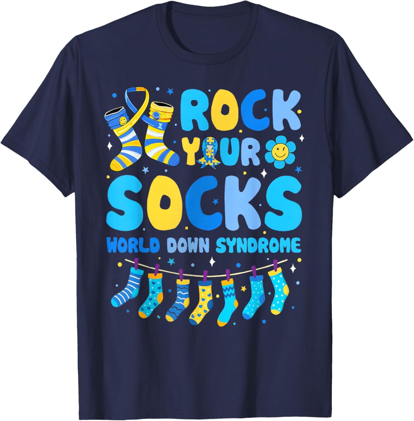 Rock Your Socks World Down Syndrone Awareness Men Women Kids T-Shirt - T-Shirt | Navy