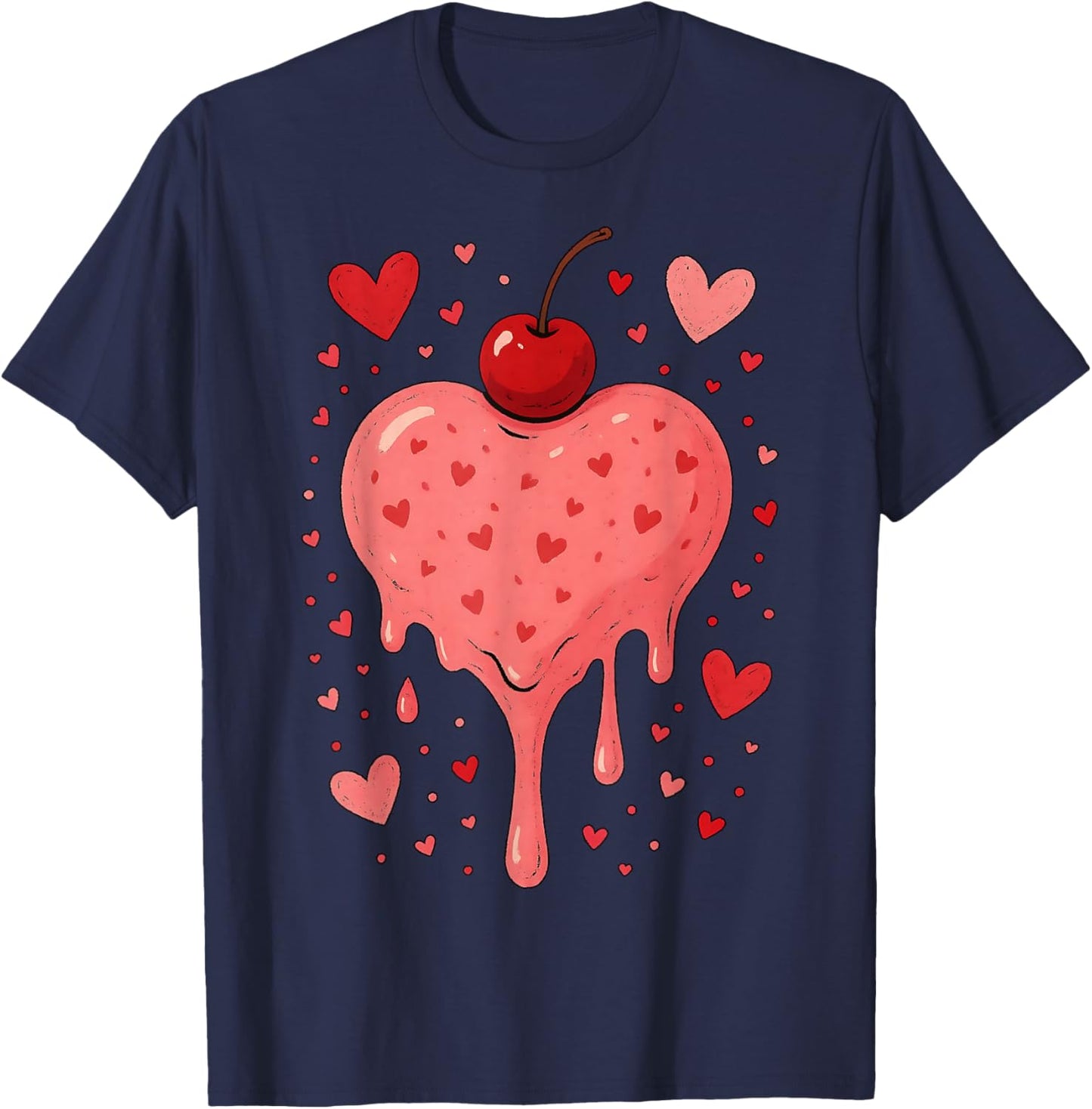 Valentine's Day Heart Love Ice Cream Cherry T-Shirt - T-Shirt | Navy