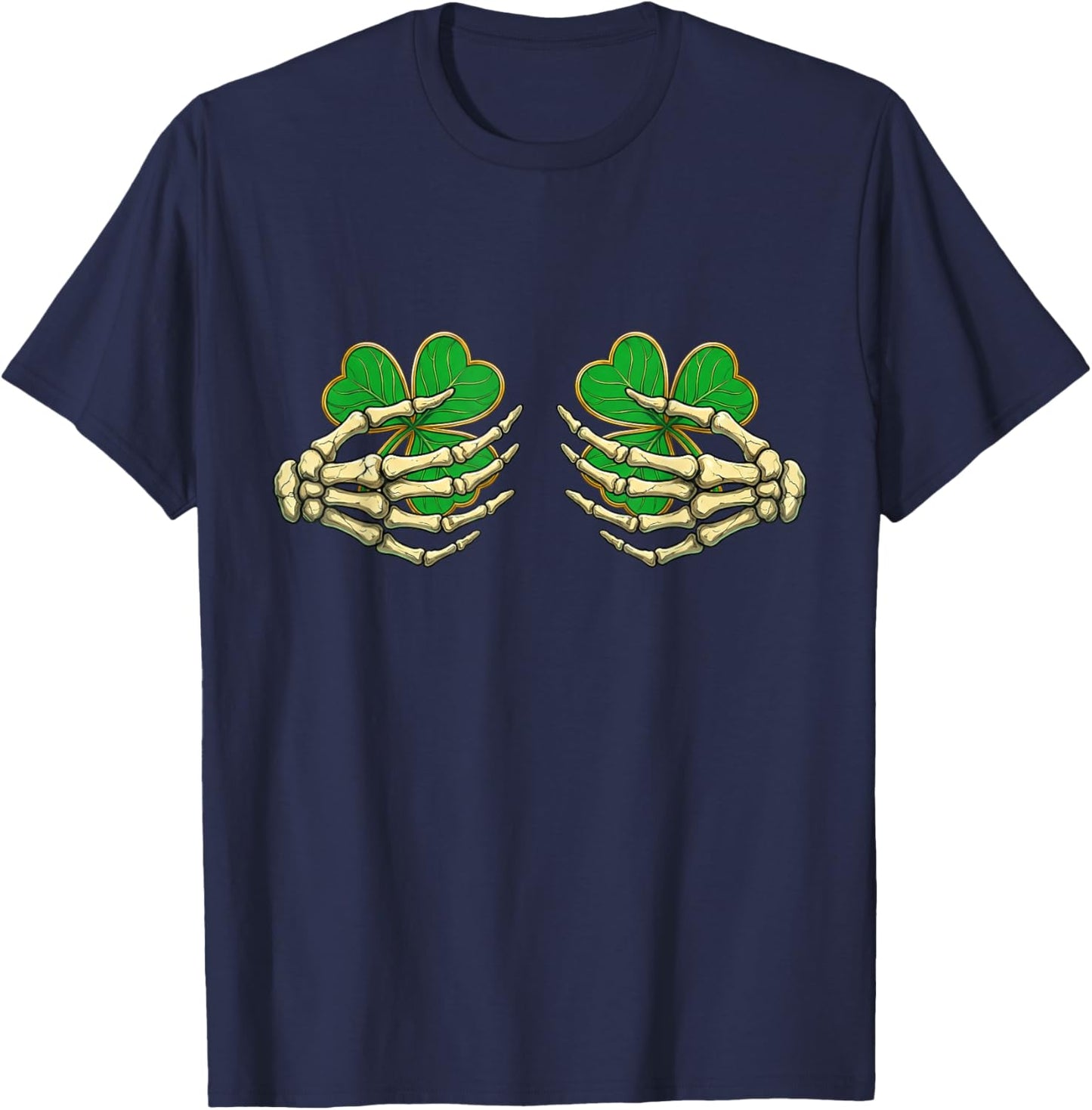 Skeleton Hands with Lucky Shamrock Funny Patrick's Day Women T-Shirt - T-Shirt | Navy