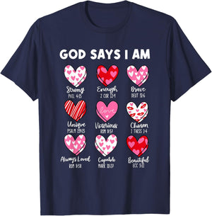 Christian Valentine Coquette God Says I Am Hearts T-Shirt - T-Shirt | Navy