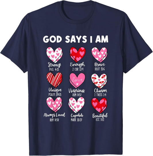 Christian Valentine Coquette God Says I Am Hearts T-Shirt - T-Shirt | Navy