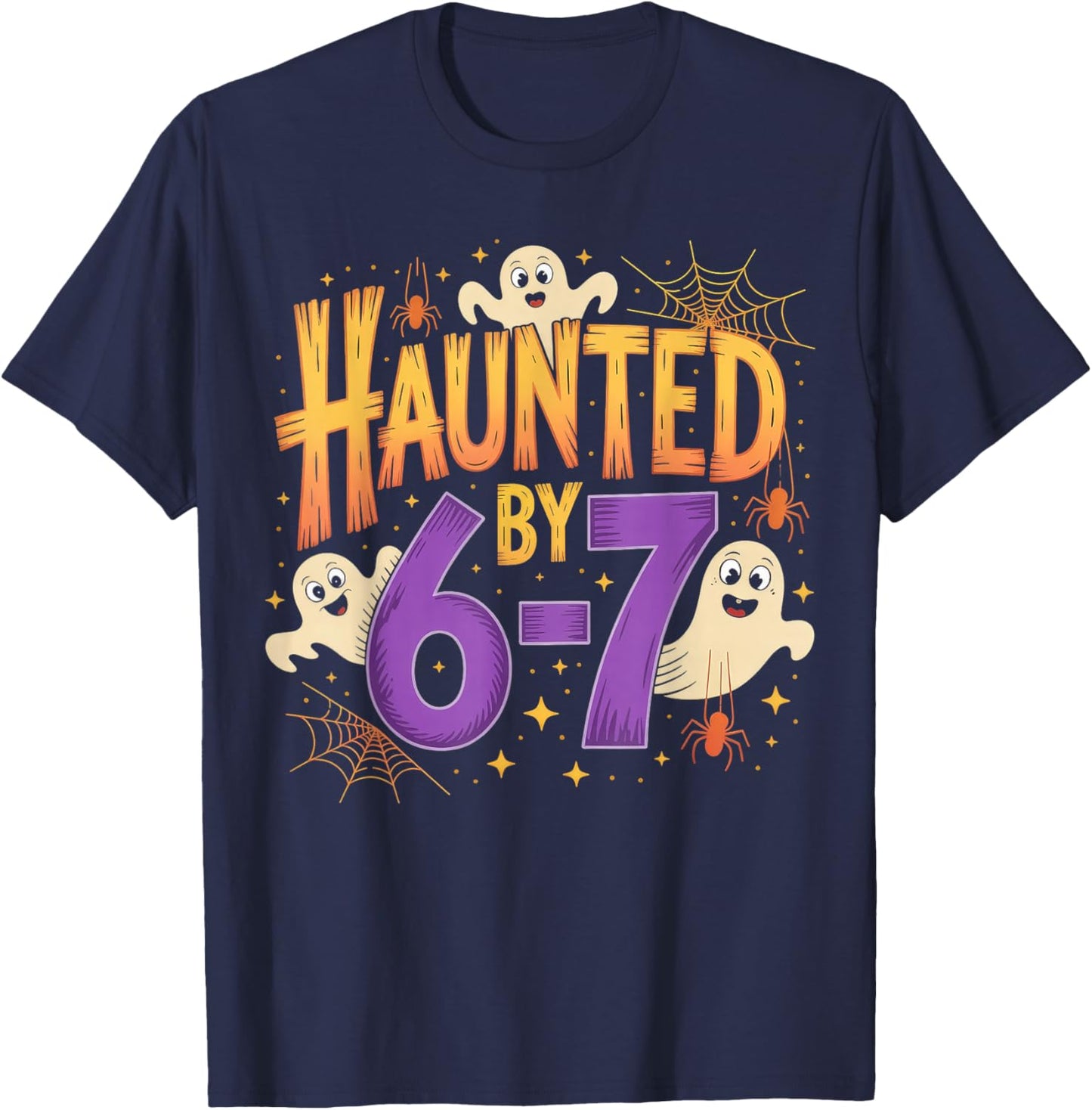 Haunted by 6-7 Halloween Ghosts and Spiders Design T-Shirt - T-Shirt | Navy