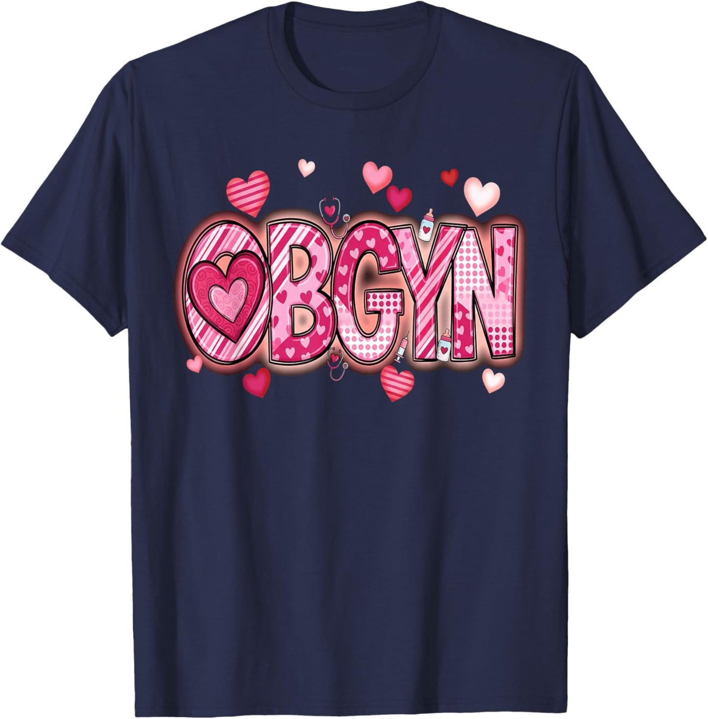 L&D Obstetrics Heart Nurse OBGYN Valentines Gynecology T-Shirt - T-Shirt | Navy