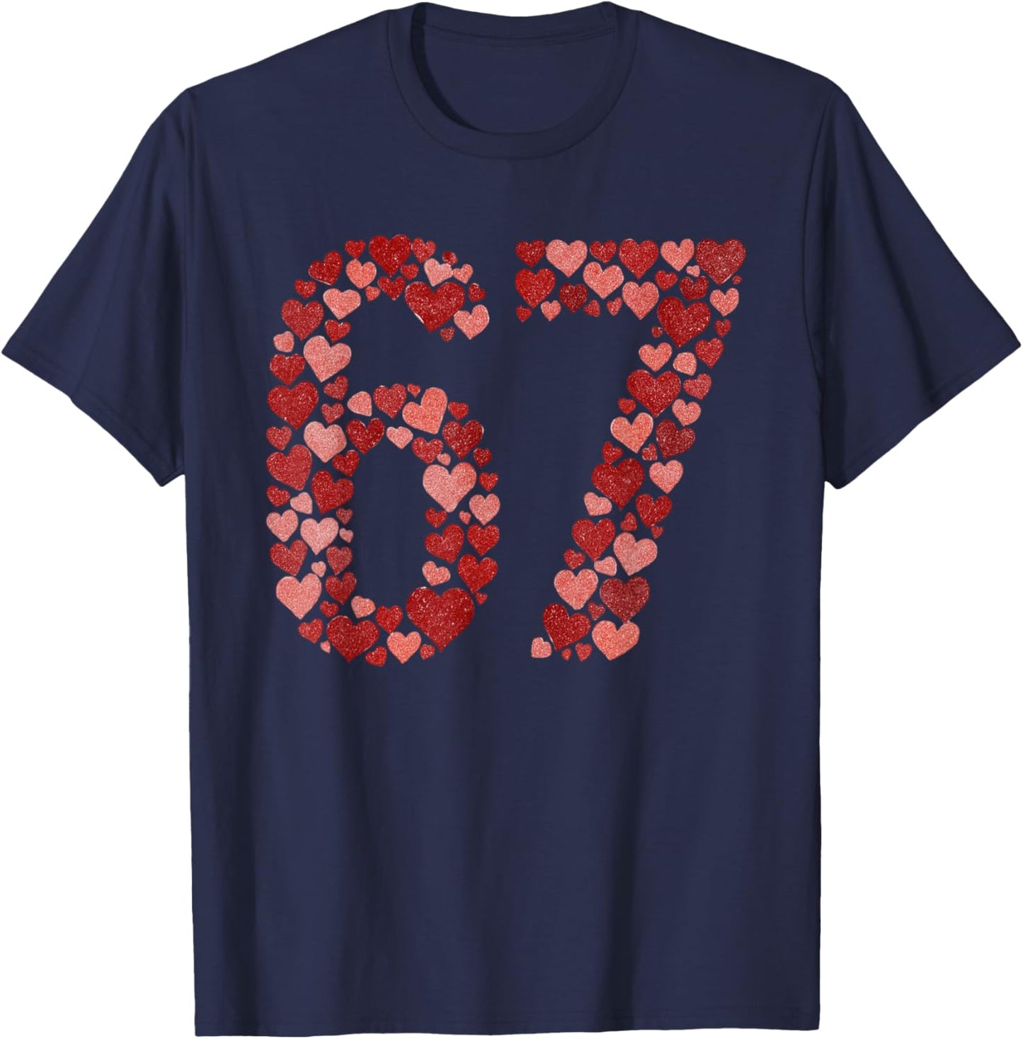 67 Valentine's Day Sparkling Hearts Mosaic Six Seven Meme T-Shirt - T-Shirt | Navy