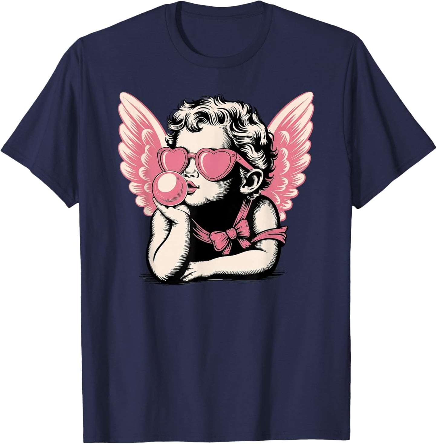 Cupid Valentine's Day Vintage Cupid Blowing Bubble T-Shirt - T-Shirt | Navy
