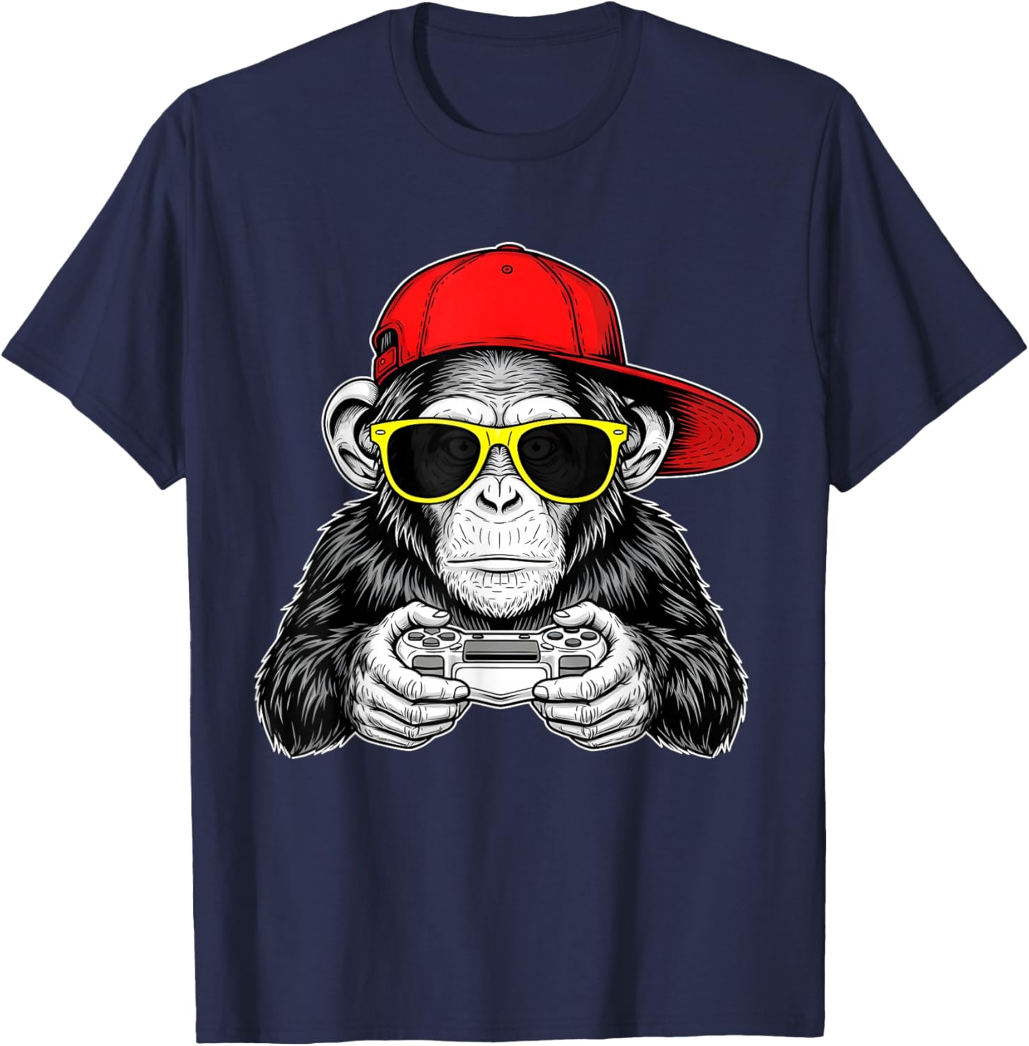Cool Gamer Monkey with Controller Funny Gaming Video Game T-Shirt - T-Shirt | Navy