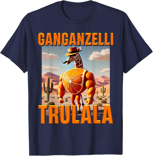 Giraffe Orange Newcomer Brainrot Meme Ganganzelli Trulala T-Shirt - T-Shirt | Navy