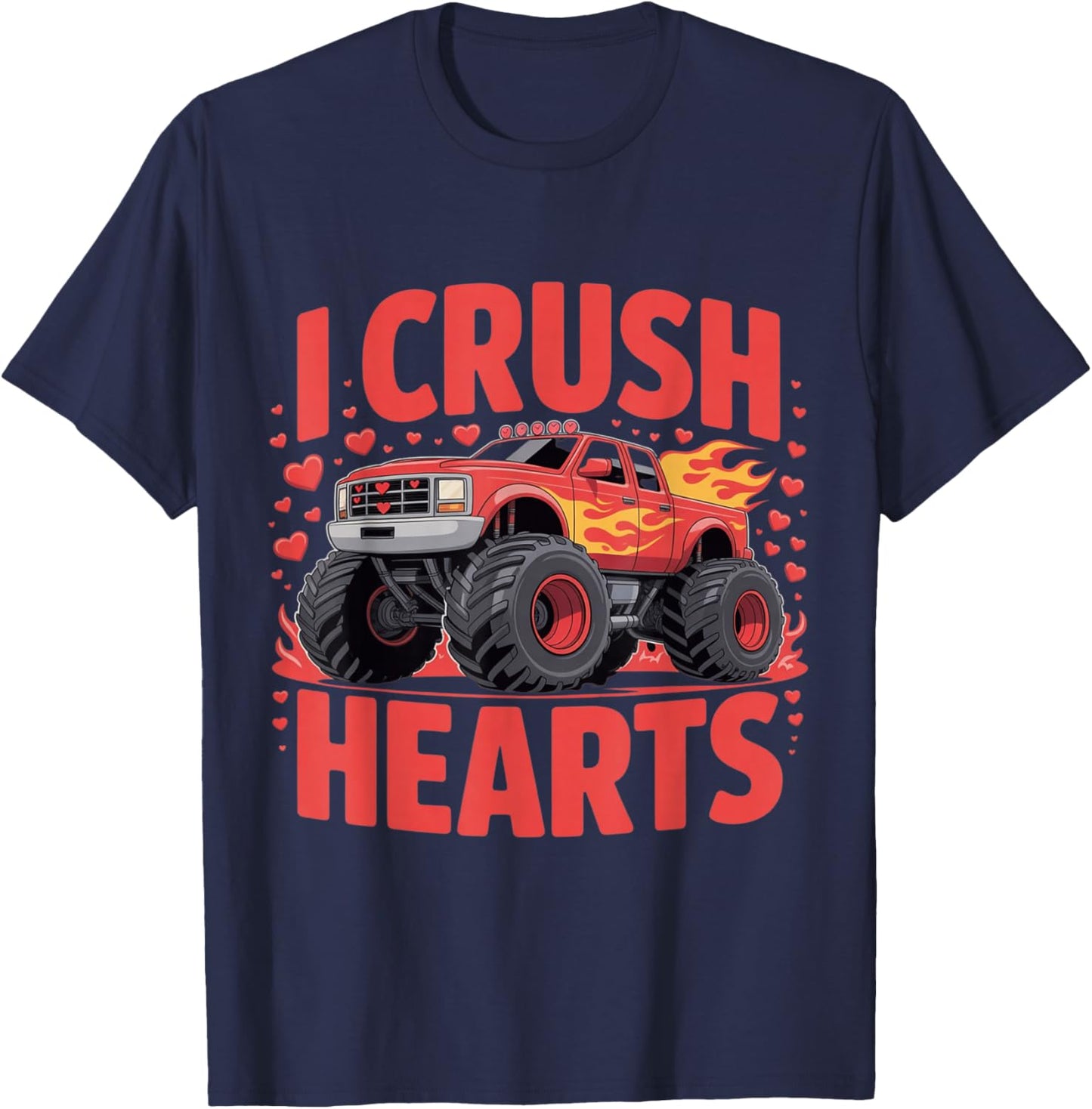 I Crush Hearts Monster Truck Valentine Boys Toddler T-Shirt - T-Shirt | Navy