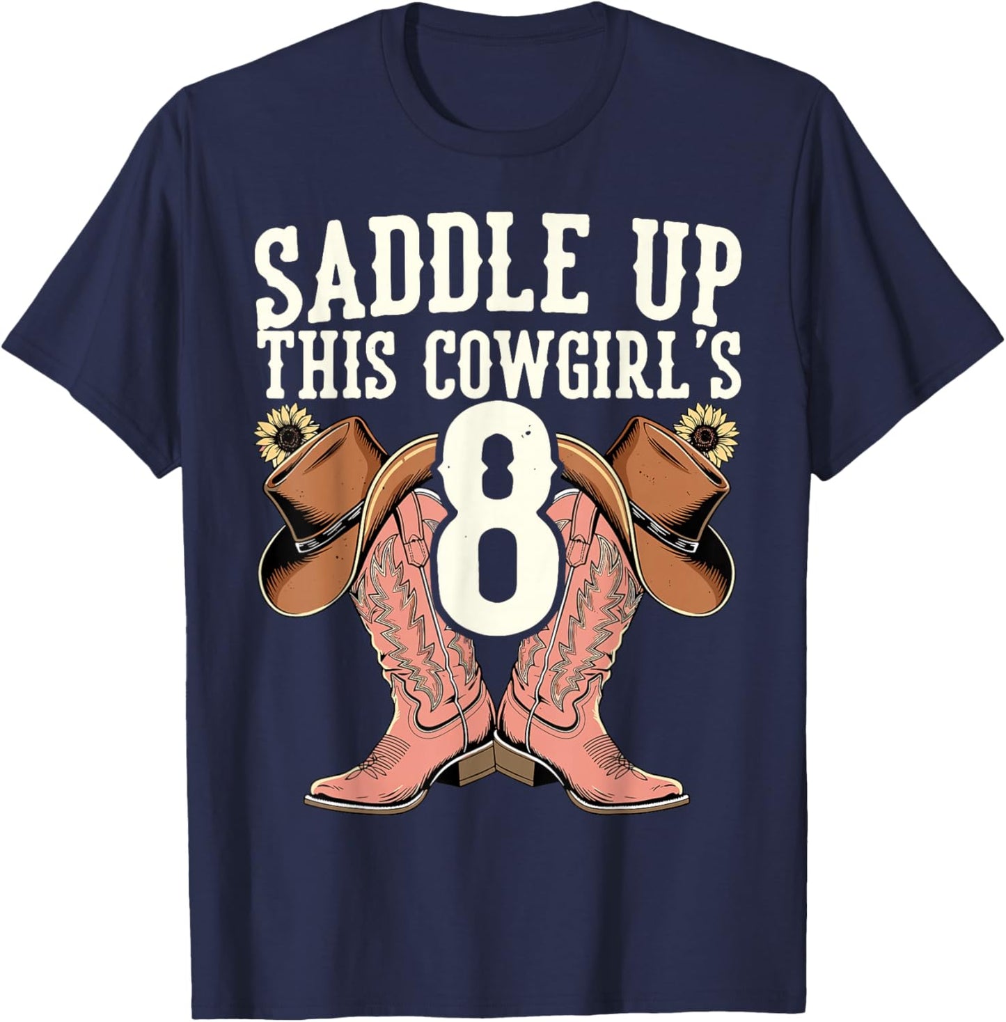 Yeehaw Rodeo Eighth Birthday Celebration 8 Years Old Kid T-Shirt - T-Shirt | Navy
