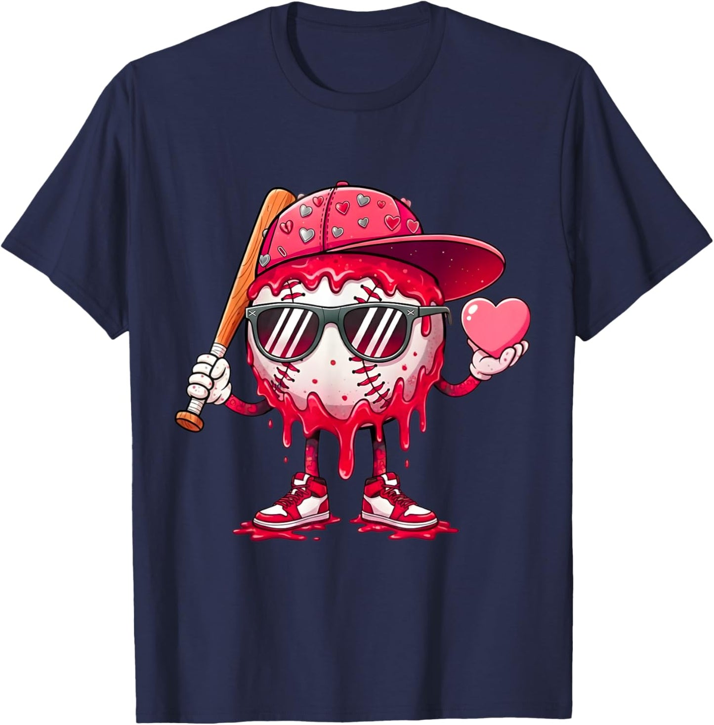 Ice Cream Drip Baseball Valentine's Day Spots Baseball Drip T-Shirt - T-Shirt | Navy