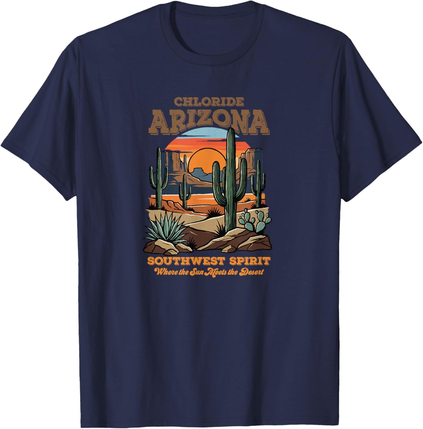 Chloride, Arizona Desert Sunset Cactus Southwest Art T-Shirt - T-Shirt | Navy