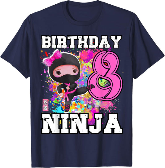 Birthday Ninja 8 Year Old Girl T-Shirt - T-Shirt | Navy